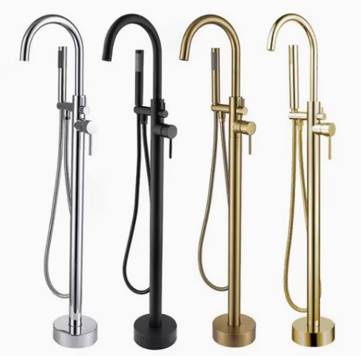 Black Floor Standing Single Handle Brass Bathtub Faucet